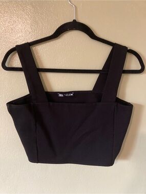 Zara Black Square-Neck Cropped Tank Top
